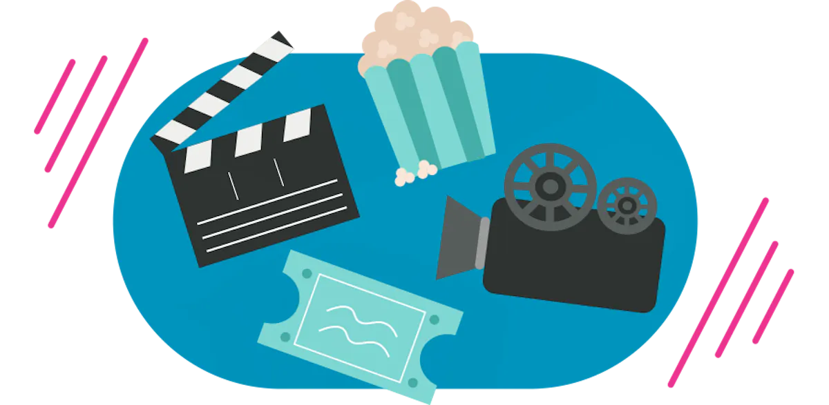 Illustration of popcorn and a projector representing Sky Cinema