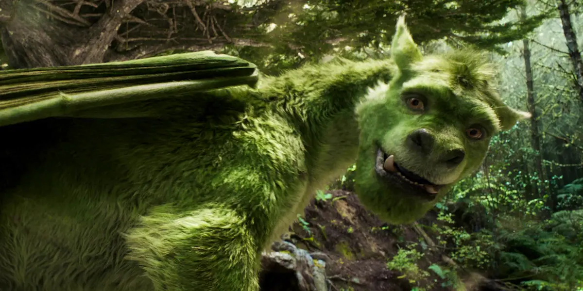 Elliot, a green, furry, friendly-looking dragon