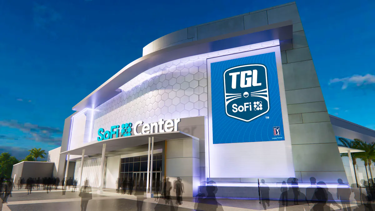 The SoFi Center, home of TGL. The image is a concept photo rendered before the venues completion.