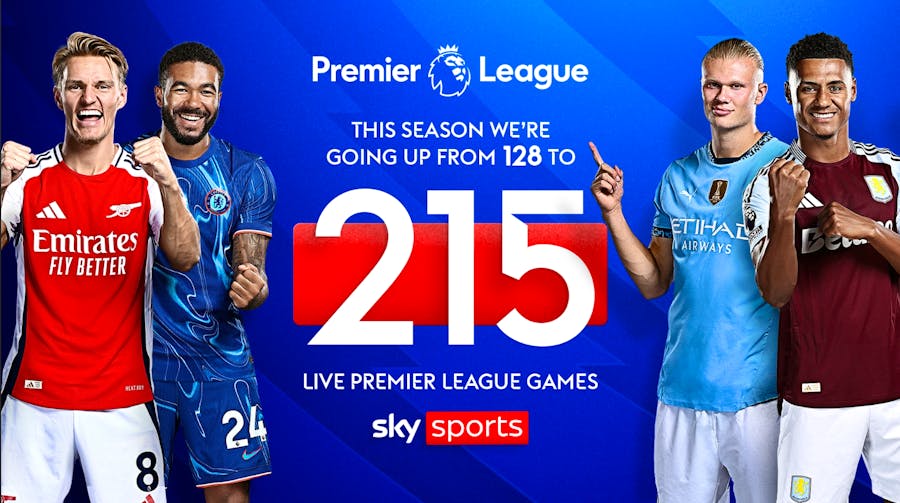 Sky Sports graphic stating the Premier League live coverage going up to 215 games.