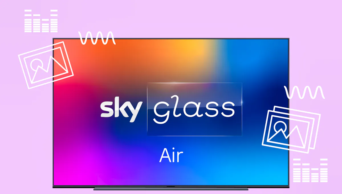 A Sky Glass Air TV with some fun shapes around it.