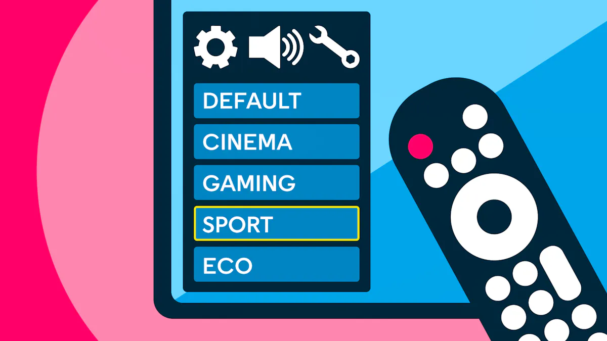 A TV with various display settings.