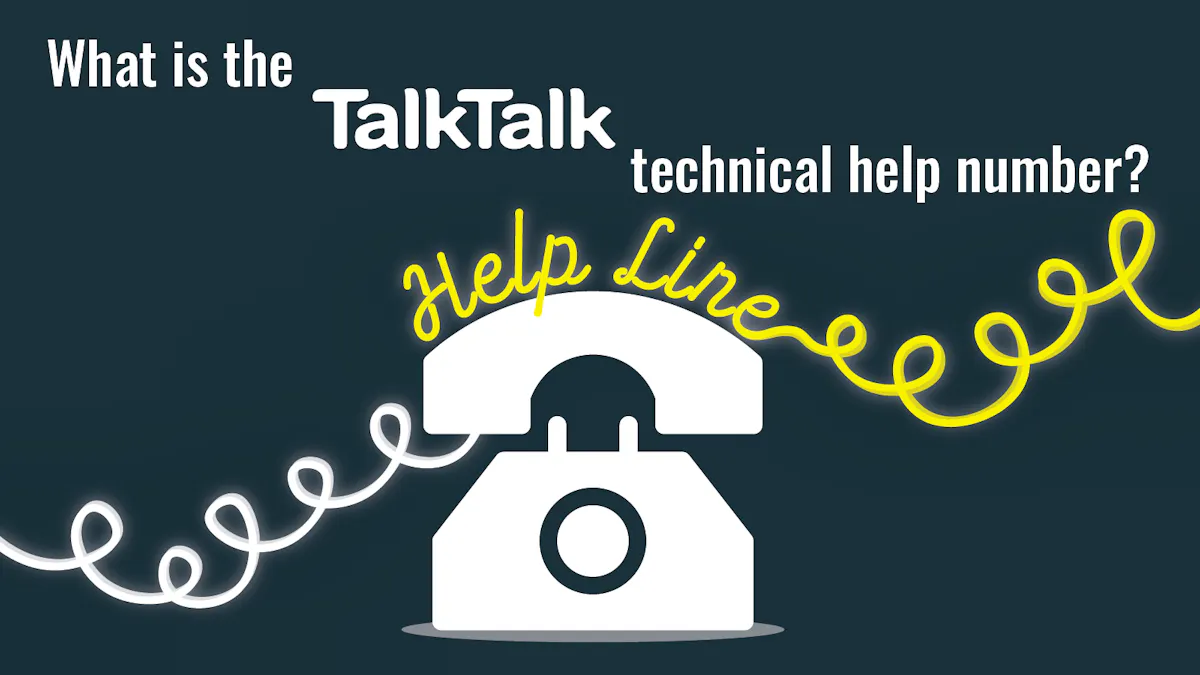 A phone with wires forming the word 'helpline' and text reading 'What is the TalkTalk technical help number?'