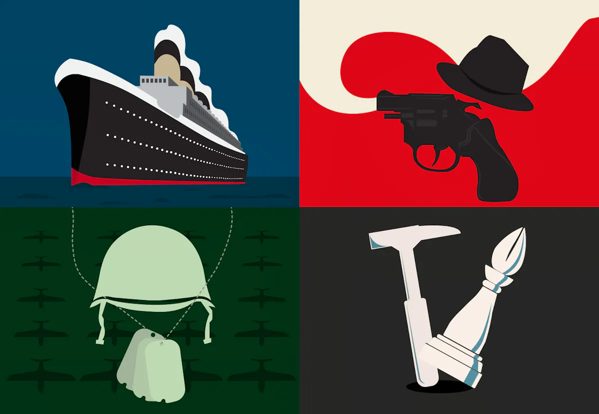 Icons representing Titanic, Saving Private Ryan, Goodfellas and Shawshank Redemption.