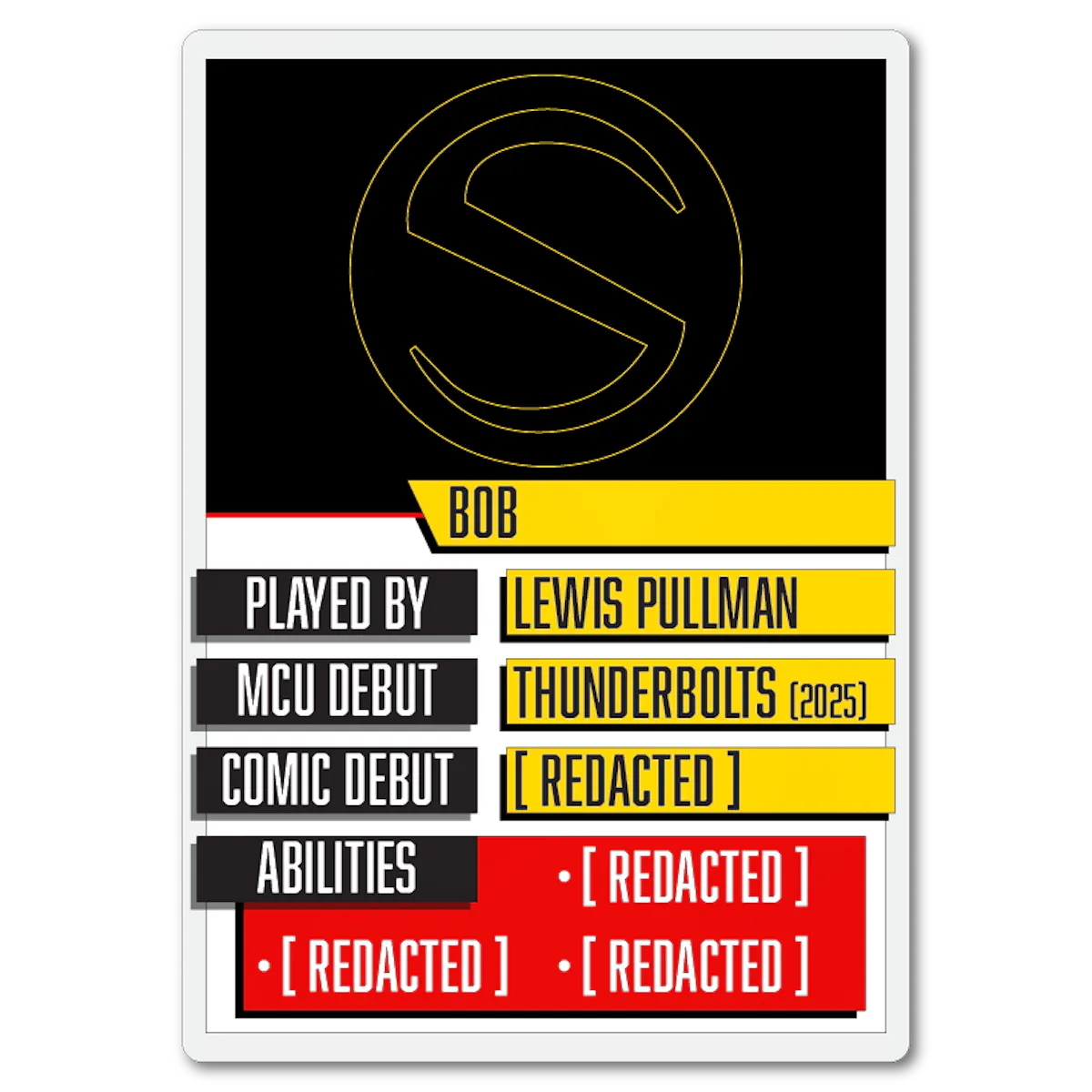 A Top Trumps-esque playing card for Bob.