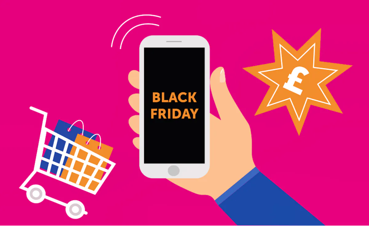 Smartphone displaying Black Friday message