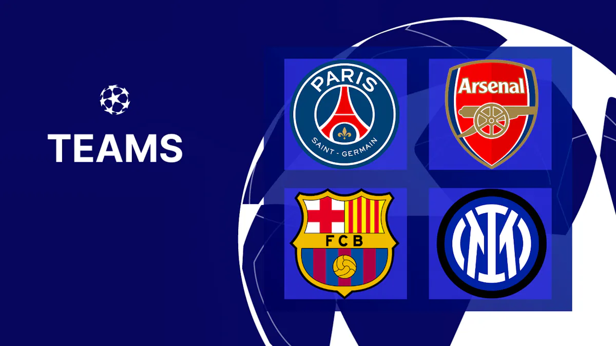 The remaining teams in the 2024/25 Champions League campaign, with their logos.