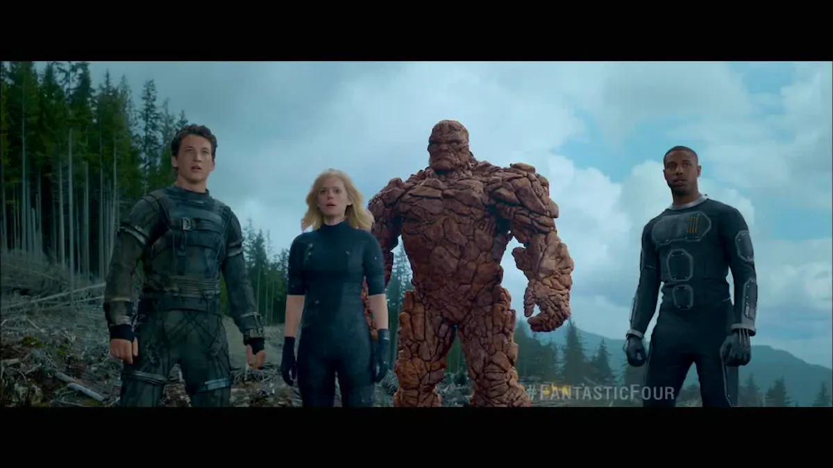 The Fantastic Four from Fant4stic, in boring grey costumes