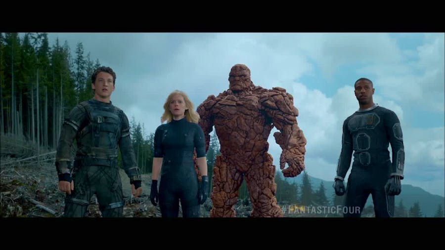 The Fantastic Four from Fant4stic, in boring grey costumes