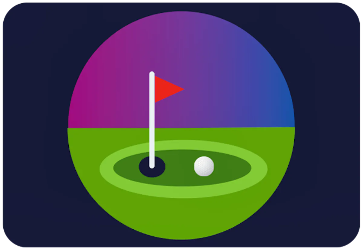 A golf ball on the green near a hole with the flag in.