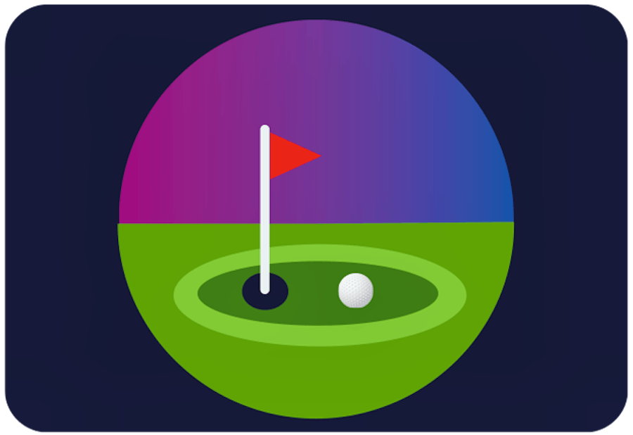 A golf ball on the green near a hole with the flag in.