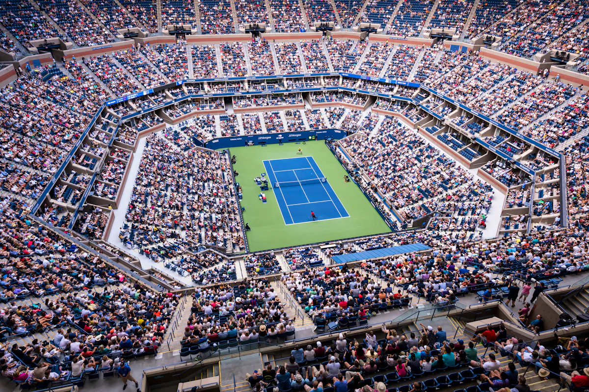 A view from inside the Arthur Asha Stadium at the USTA Tennis Centre in Queens, New York City.
