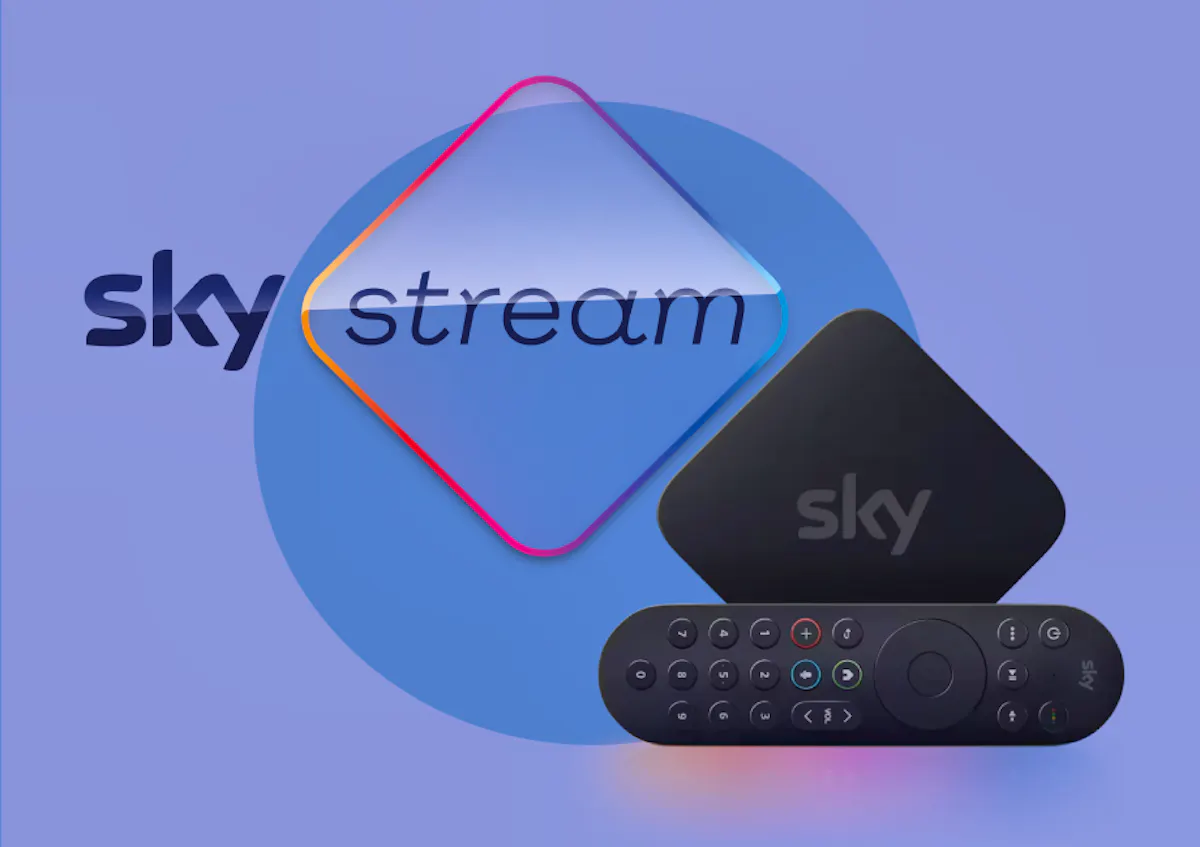 Sky Stream logo with the puck and remote.