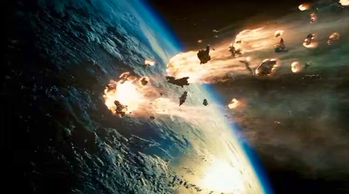Burning debris falling through the Earth's atmosphere