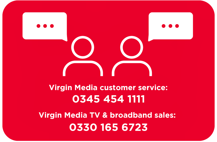 Image showing Virgin customer service number is 0345 454 1111 and sales number is 0330 165 6723.